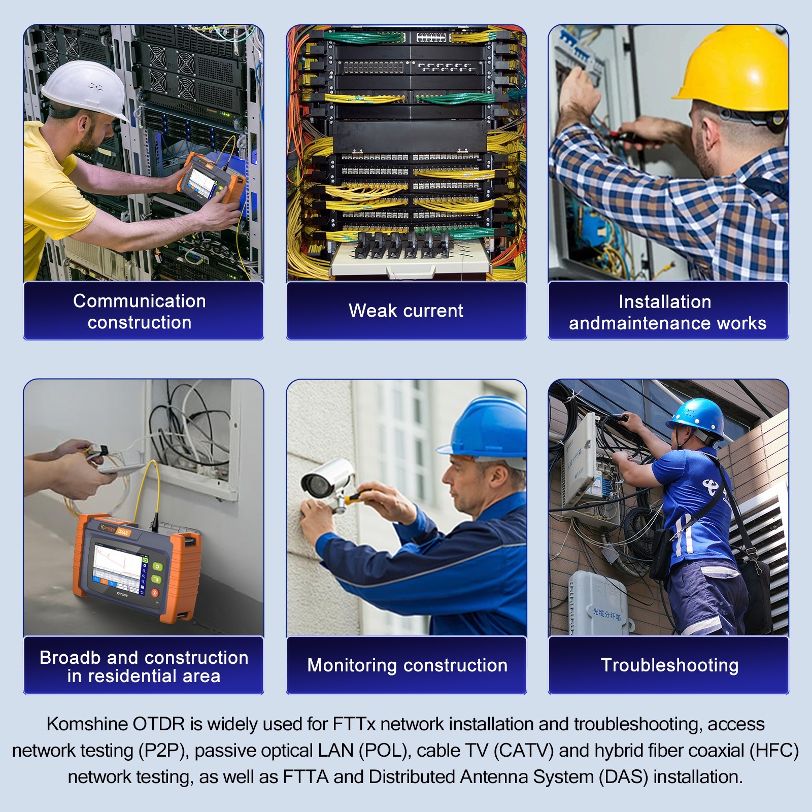 Komshine Fiber Optic OTDR 1310/1550nm 26/24dB Build in OPM/VFL/OLS/RJ45 Function