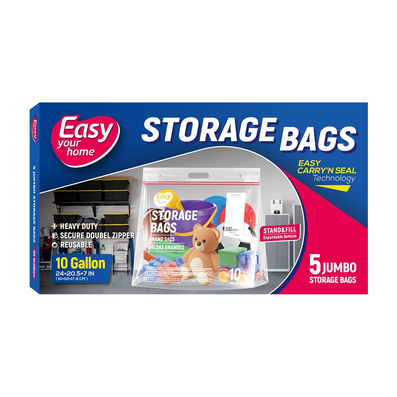 10 Gallon Jumbo Zipper Lock Bags XL Reusable Storage BPA-Free 3.15-Mil