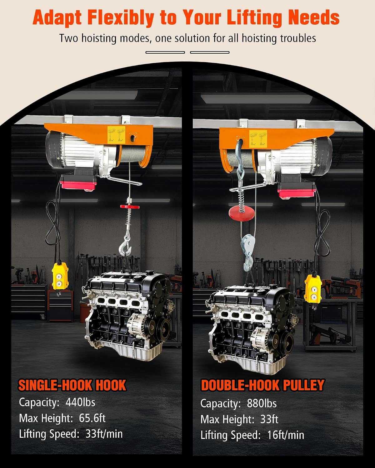 880 Lbs Electric Hoist, 2 in 1 Wireless/Wired Remote Control | 110V/120V Electri