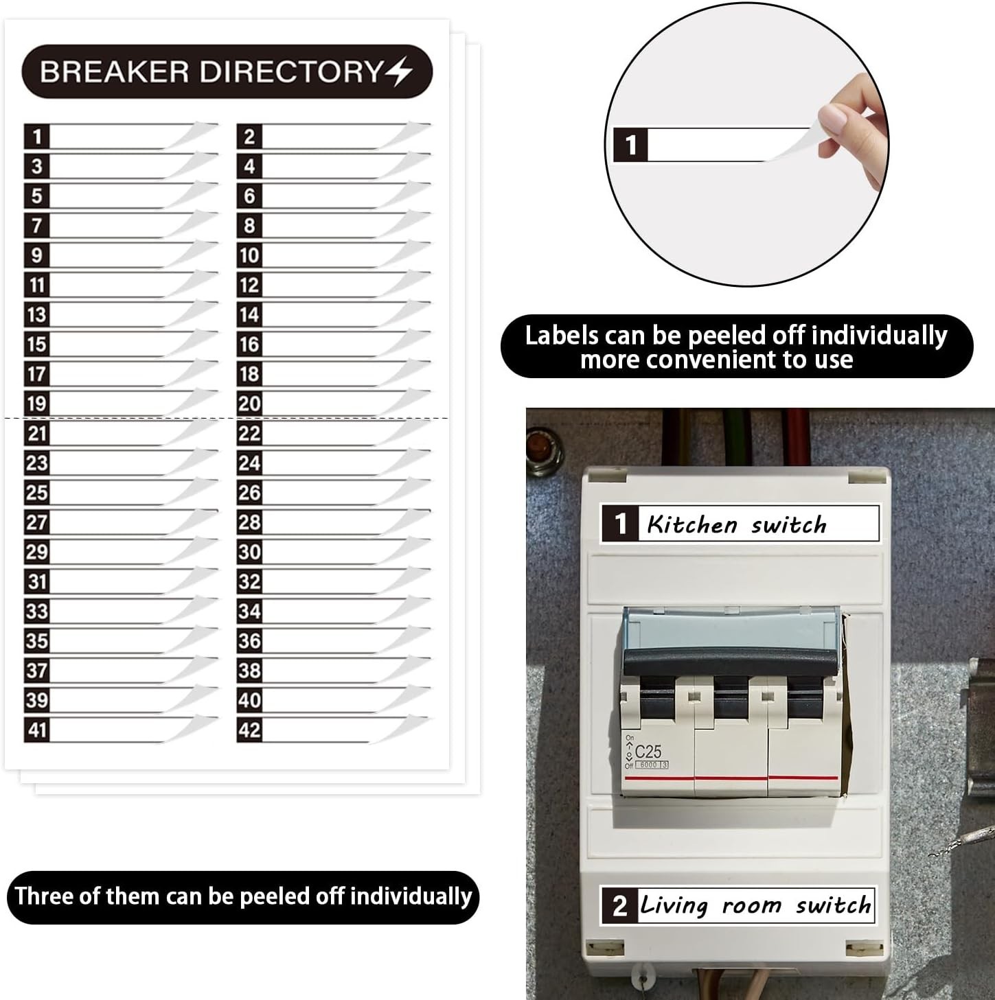 16 Sheets Breaker Panel Labels Electrical Box Sticker Numbers Breaker