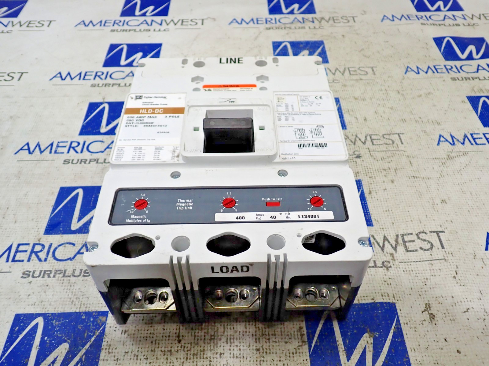 Cutler Hammer HLDDC3400 HLDDC3600F w/ LT3400T 400A Trip 600VDC Rated 3P -Tested