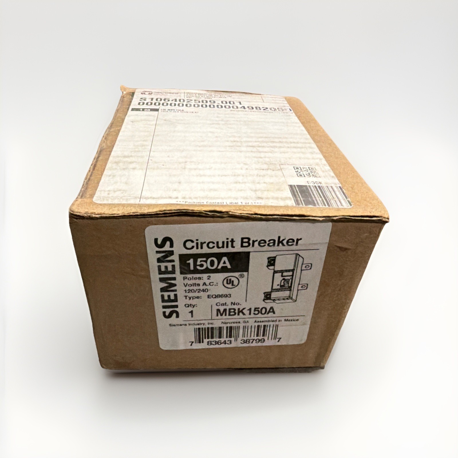 Siemens MBK150A Main Breaker Conversion Kit 150A 2-Pole 240V Main