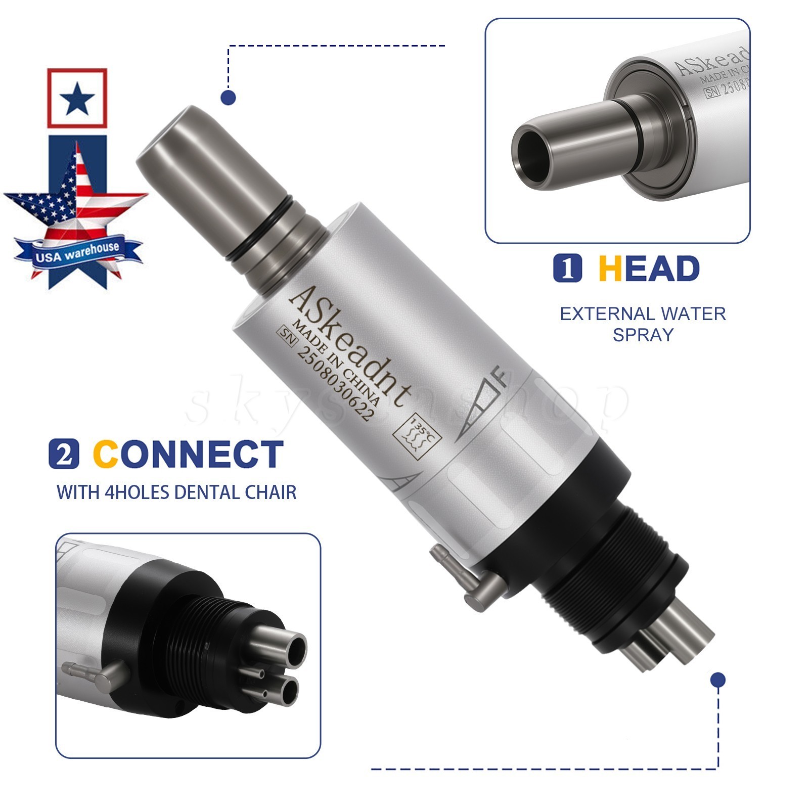 ASkeadnt Dental slow low Speed Handpiece Air Motor 4 Holes E-Type Connector FX