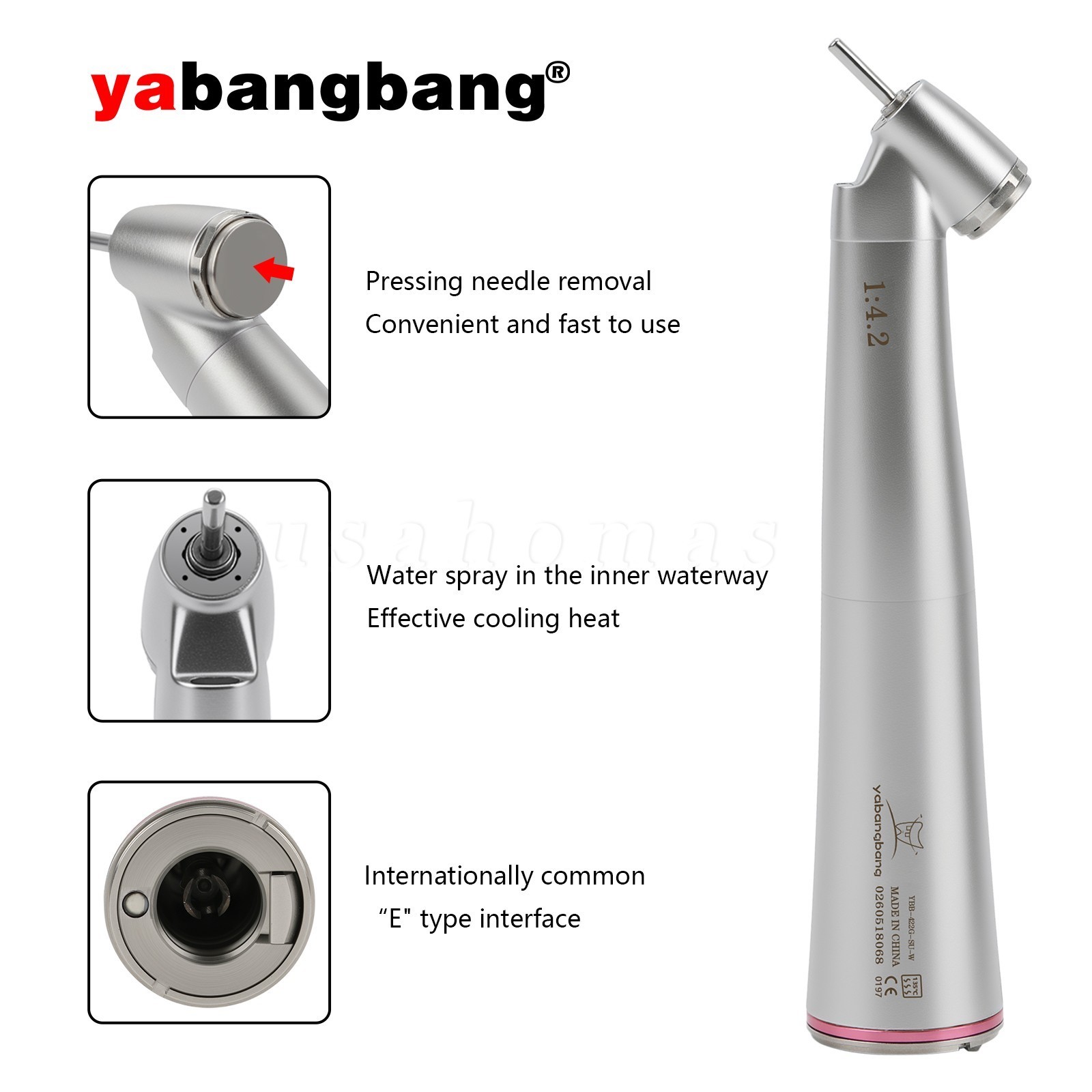 2* Yabangbang Dental 1:4.2 45° LED Handpiece Internal 4 Spray E-Type Connector
