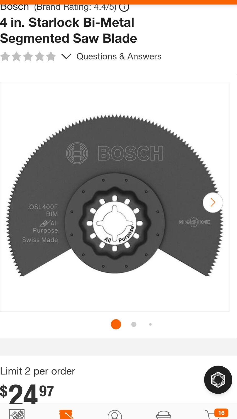 Bosch OSL400F Starlock Oscillating Multi Tool Bi-Metal Segmented Saw Blade, 4″