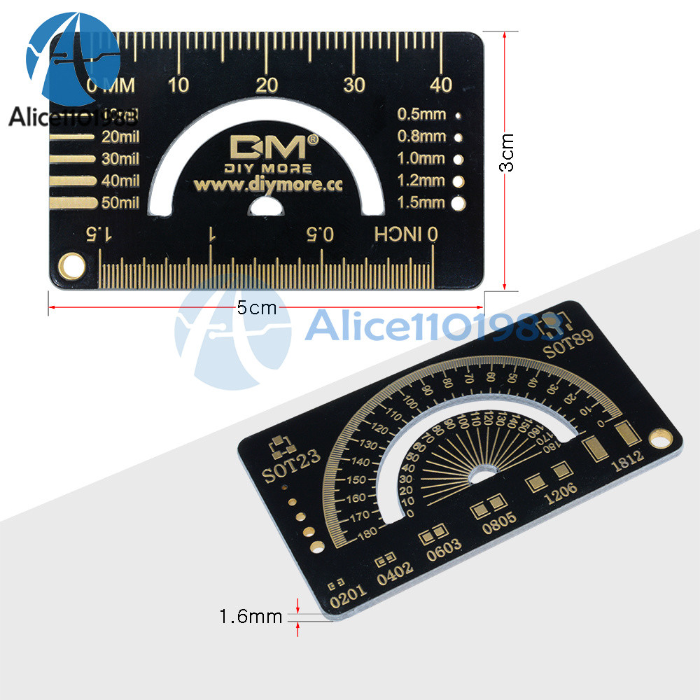 4CM Multifunctional FR4 PCB Ruler Measuring Tool Angle Measure Meter + Keychain