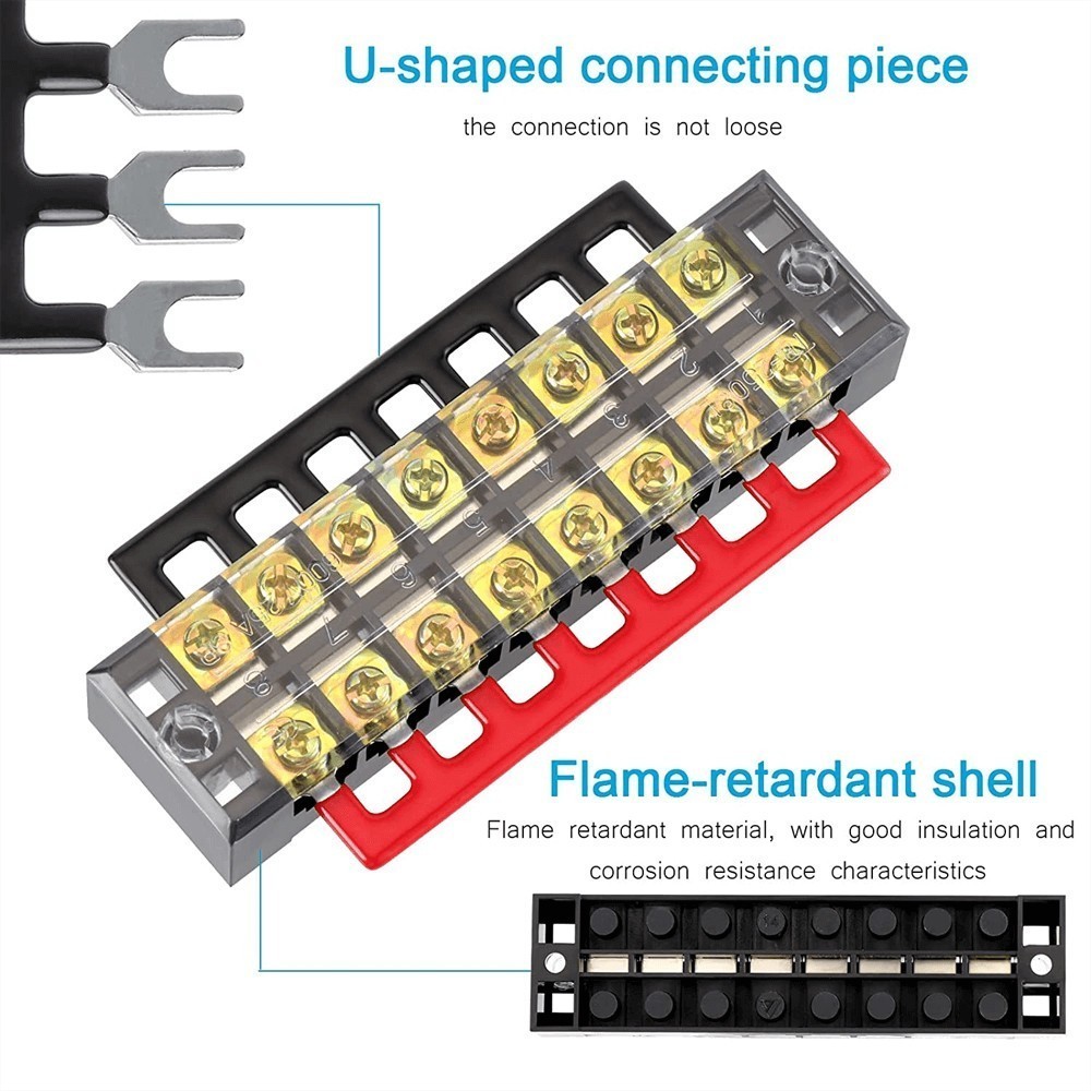 1 Set Dual Row 8-Position Screw Terminal Block Electrical Barrier Strip 600V 25A