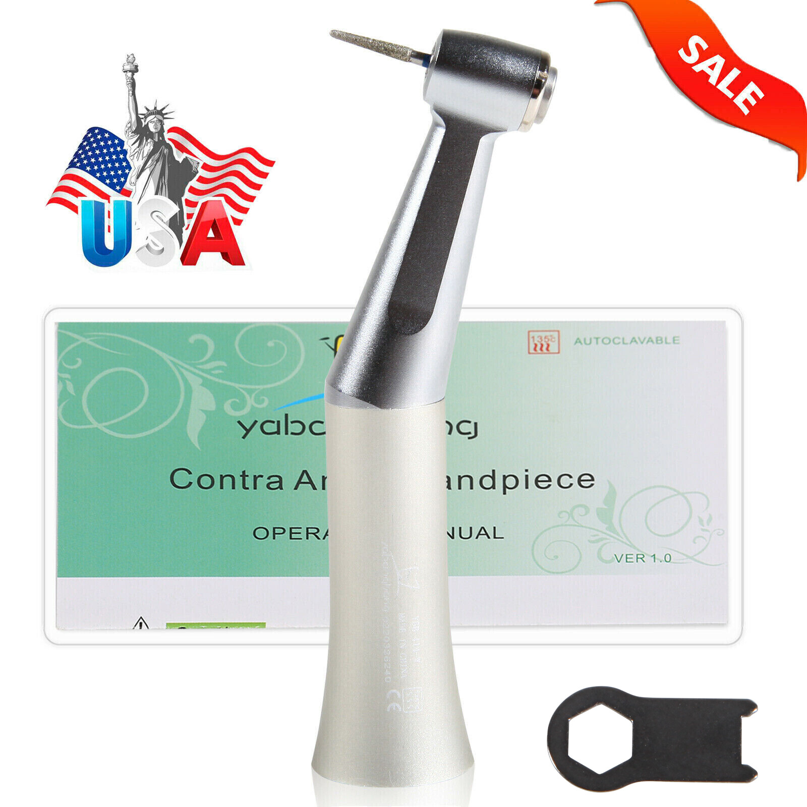 NSK Style Dental Contra Angle Low Speed Handpiece Push Button fit FG Burs 1.6mm