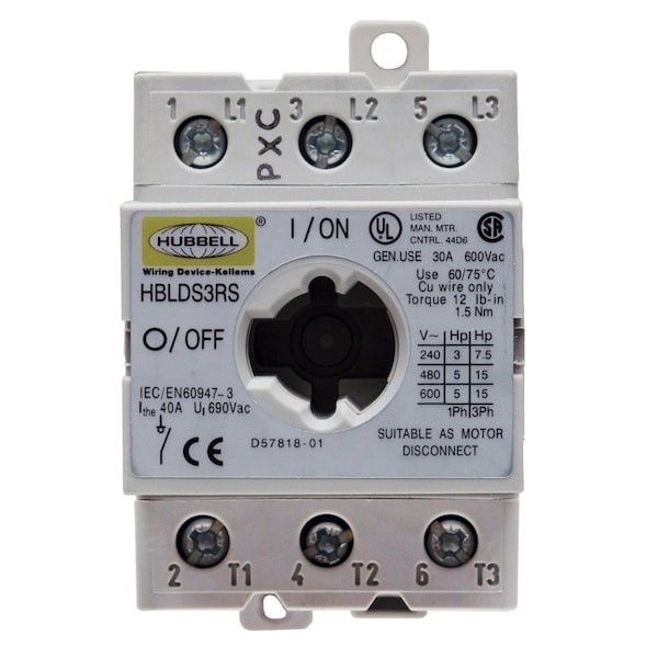 Hubbell Wiring Device-Kellems Hblds3rs Replacment Disconnect Switch,30A