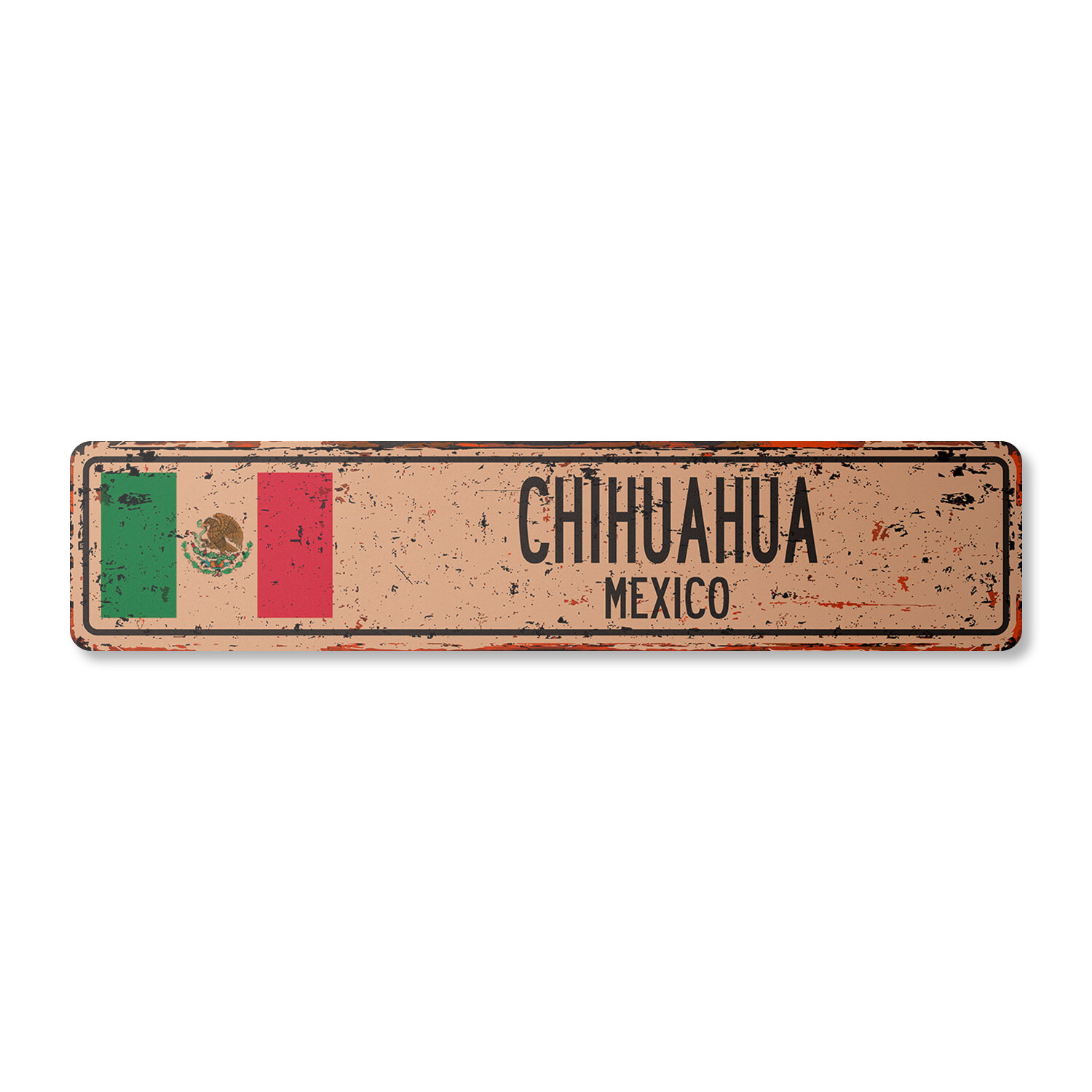 CHIHUAHUA MEXICO Vintage Street Sign Mexican flag city country road wall rustic