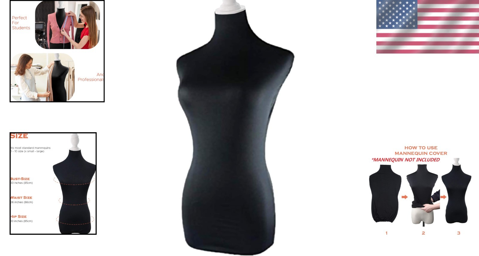 Soft Stretchy Mannequin Cover – Elegant Black Fabric for Designers & Crafters