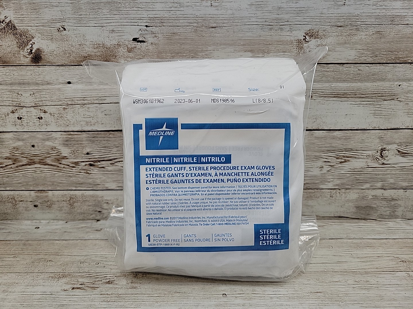 MEDLINE Nitrile Exam Gloves Extended Cuff *19 Singles* Sterile Size: LARGE