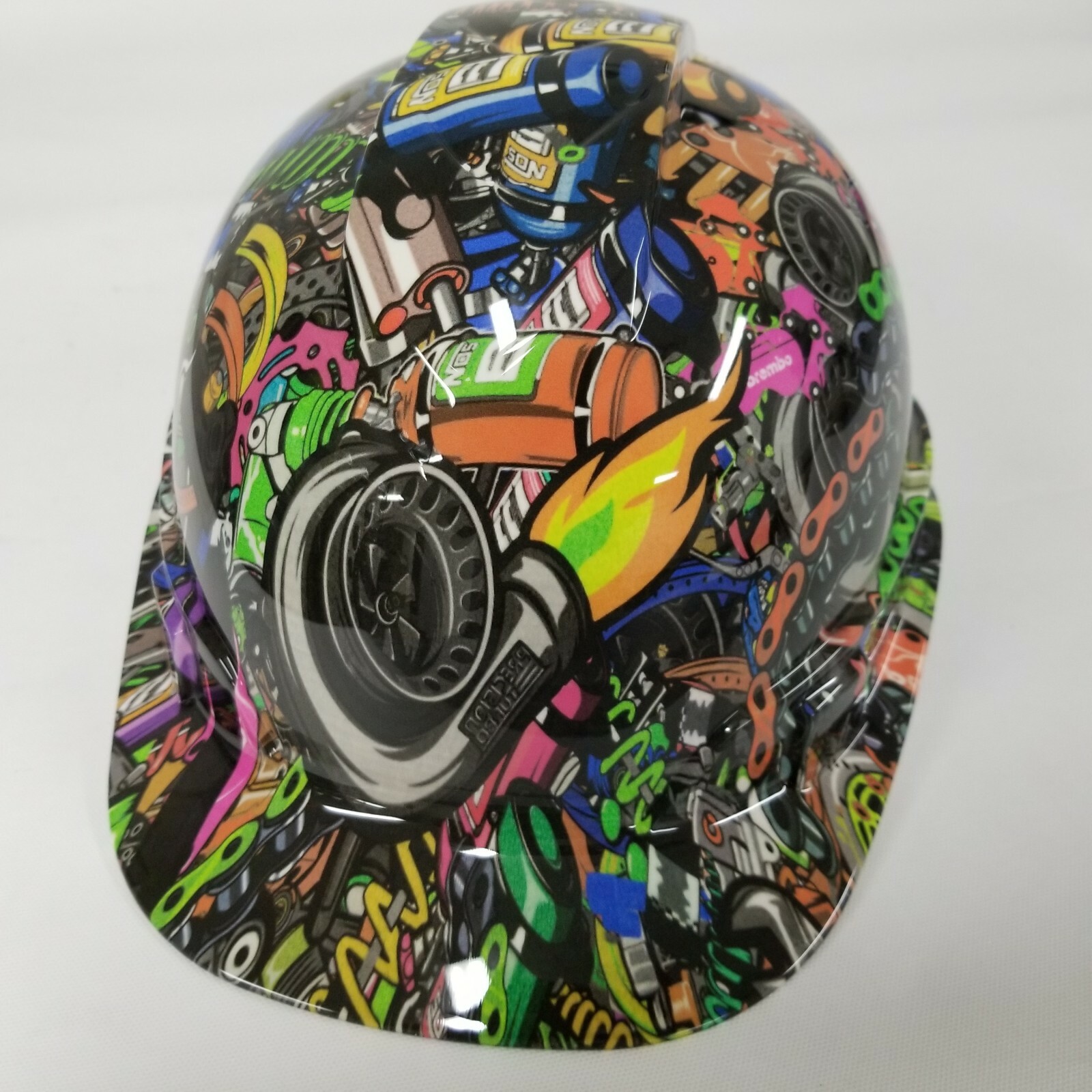 Hard Hat custom hydro dipped , OSHA approved CAP STYLE, TUNER STICKER BOMB TURBO