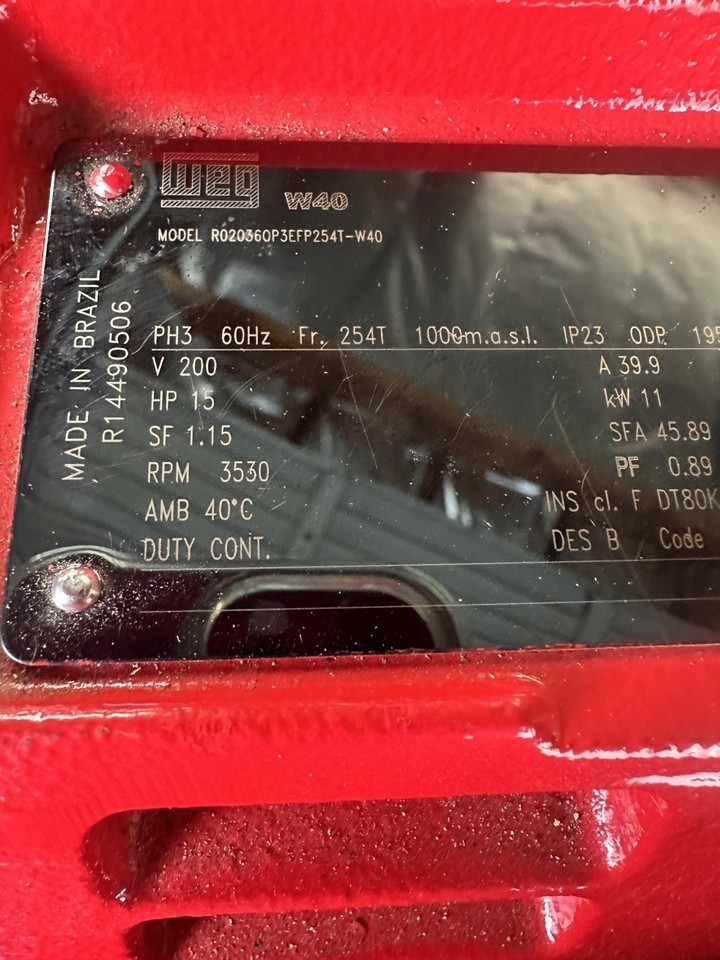 WEG R02036OP3EFP254T W40 Fire Pump Electric Motor 15 HP, 11 kW, 3PH