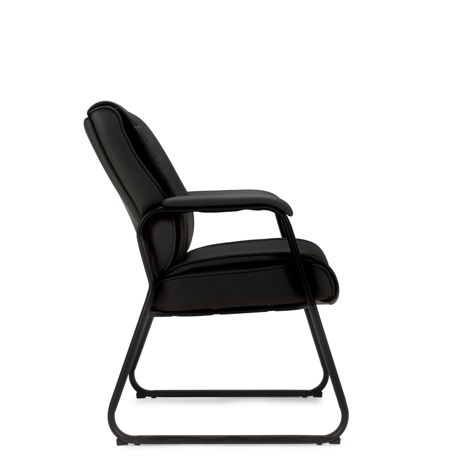 Offices To Go Model #OTG2782 Luxhide Sled Base Guest Chair Black w Fixed Arms