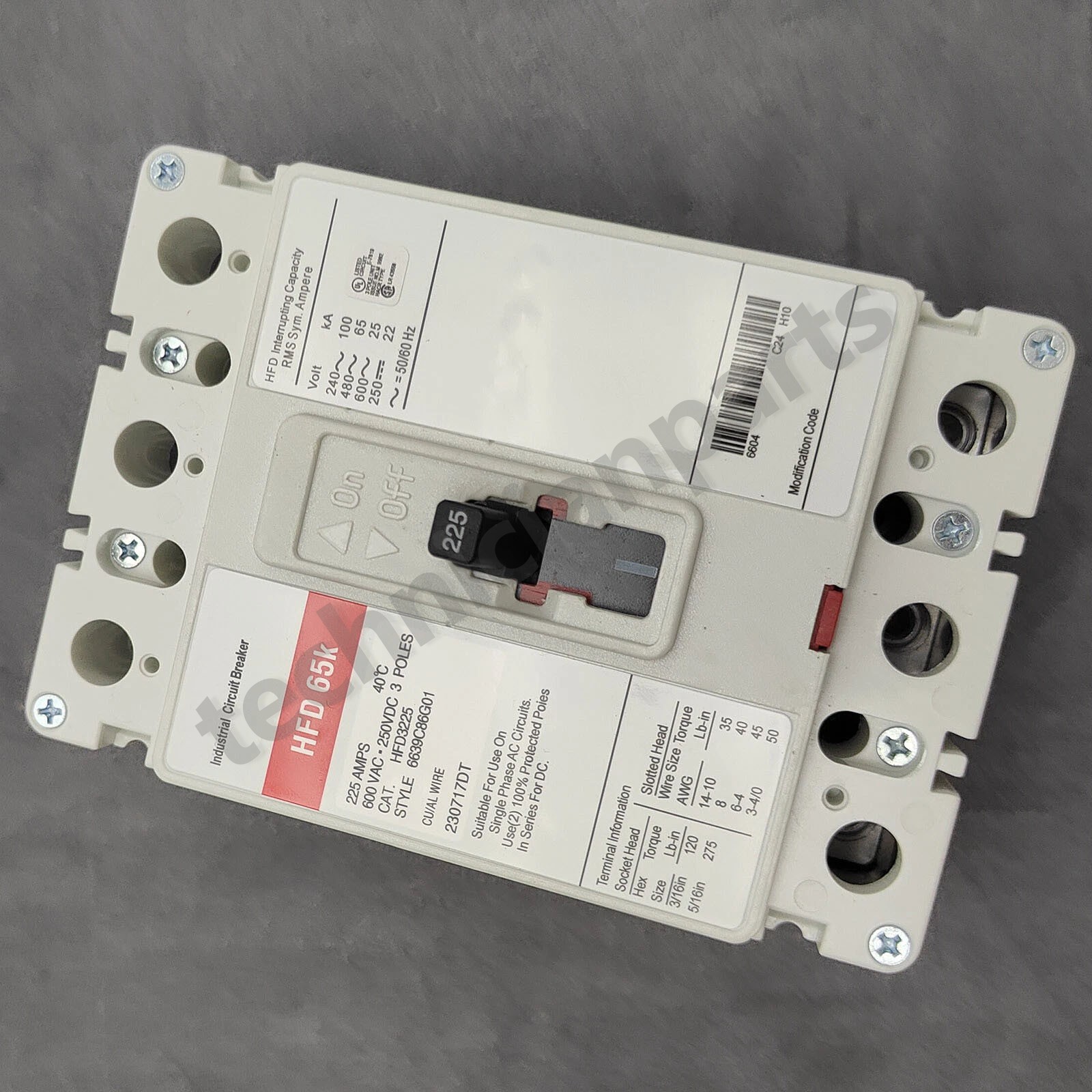 New Circuit Breaker for Eaton HFD 65k 3P 225A 600V Cutler Hammer HFD3225