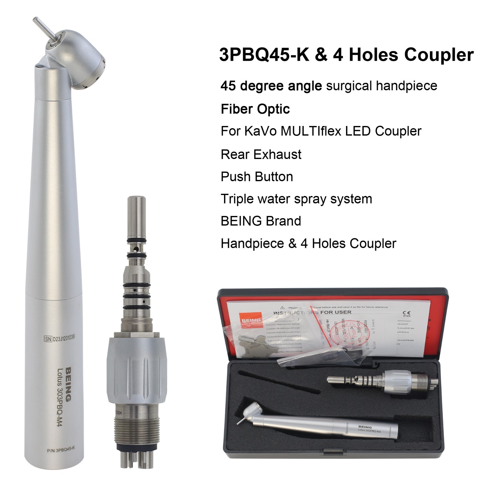 BEING Dental High Speed Handpiece Surgical 45° Fiber Optic For KaVo MULTIflex