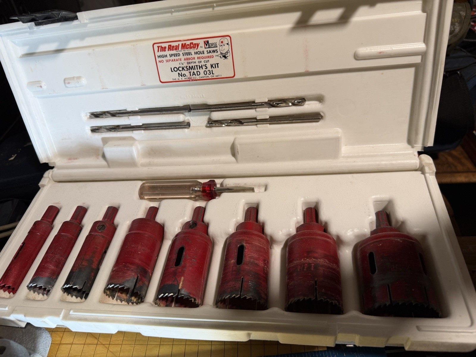 MK Morse The Real McCoy Locksmith Hole Saw Kit No. TAD 03L 8-Pc Self-Arbored USA