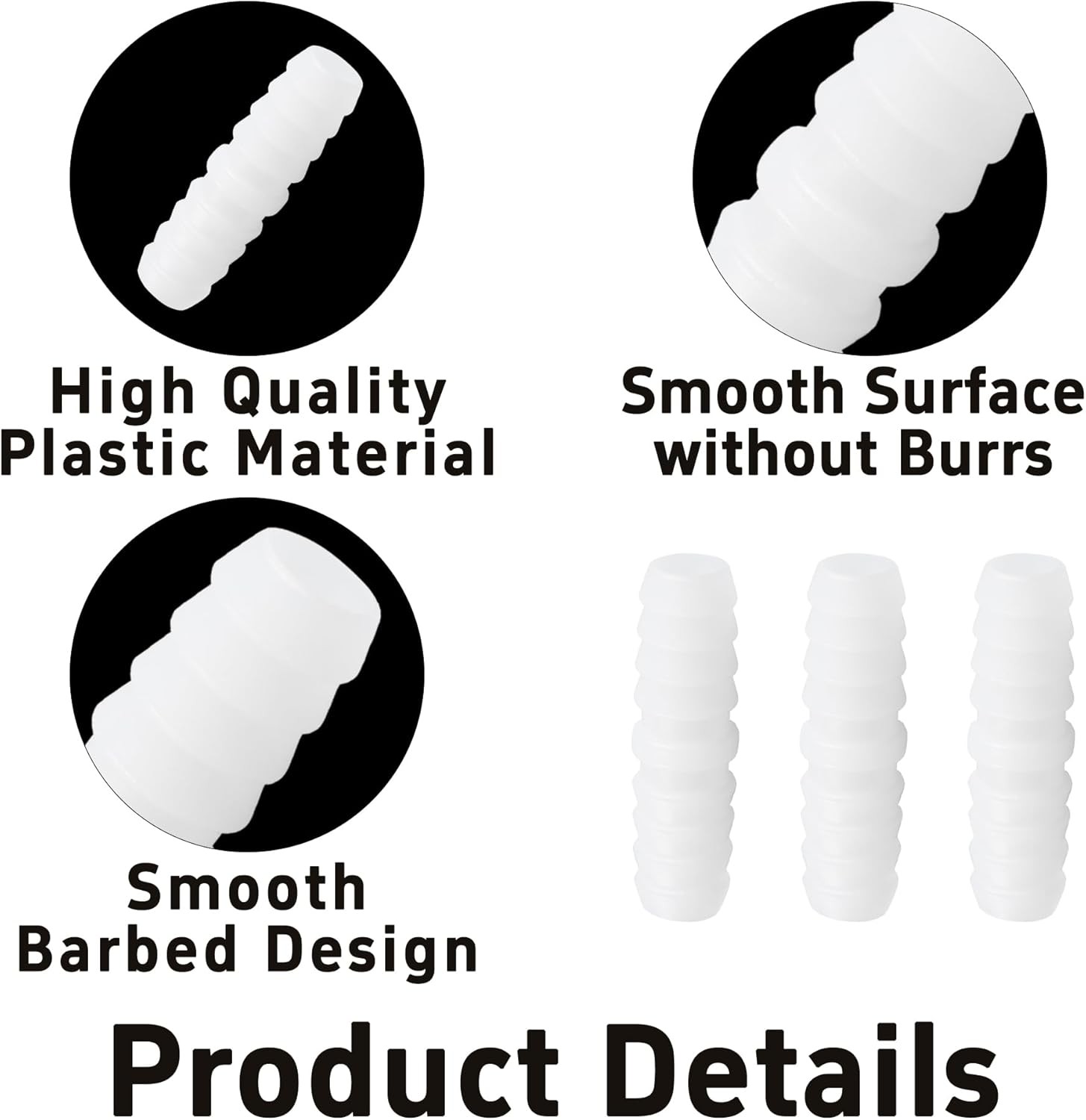 6Pcs 3/8″ x Plastic Hose Barb Fittings, Barbed Splicer 3/8 x 3/8, White