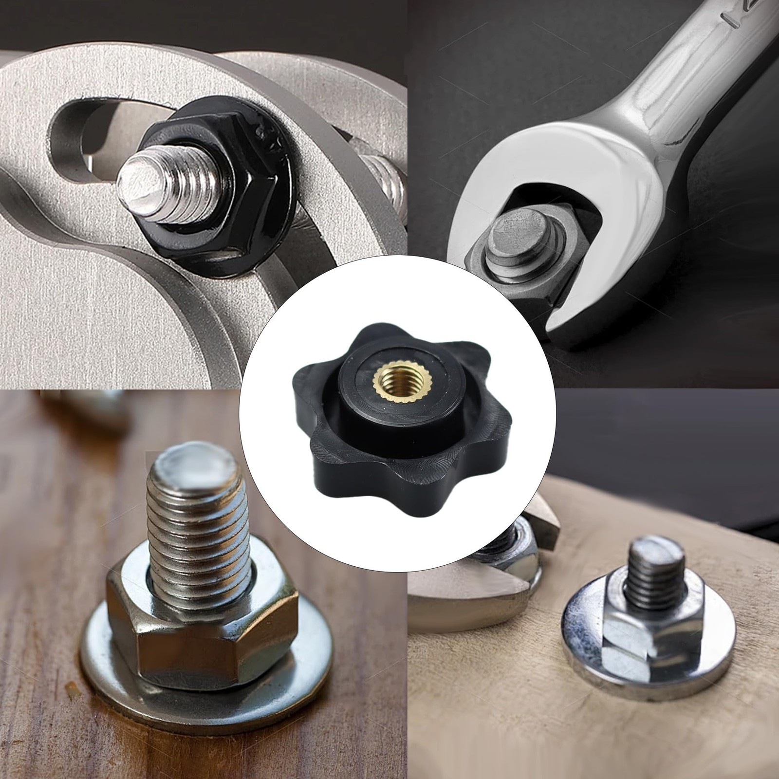 M6 Black Plastic Star Knobs Clamping Handle Nut Thru Hole Female Thread 10 PCS