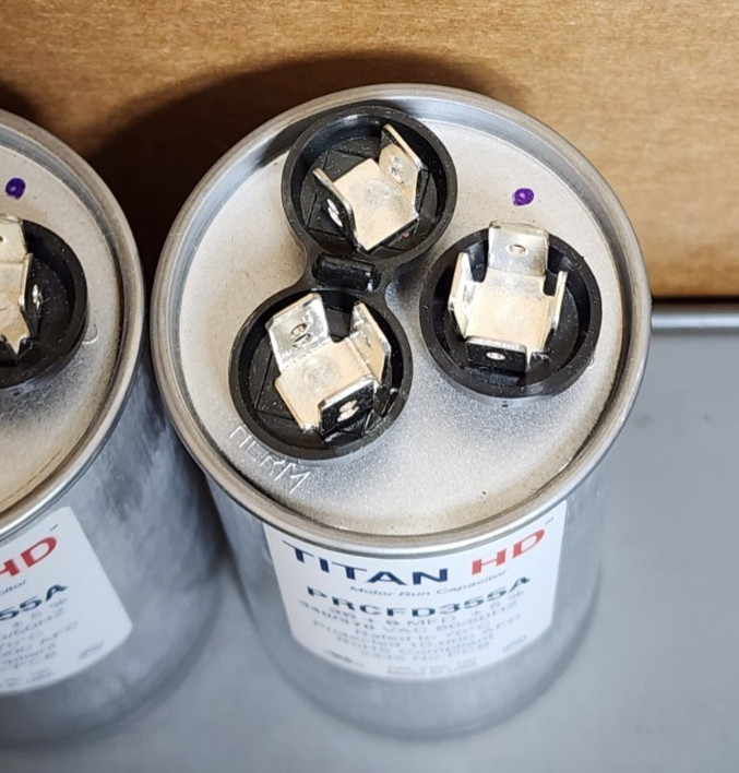 (2) Titan HD Round Run Capacitors PRCFD355A 35/5 440-370V Made In USA