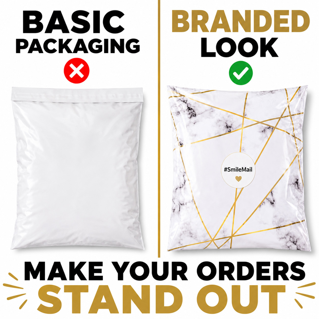 Marble Poly Mailers 10×13 Designer Shipping Bags Self Seal Boutique