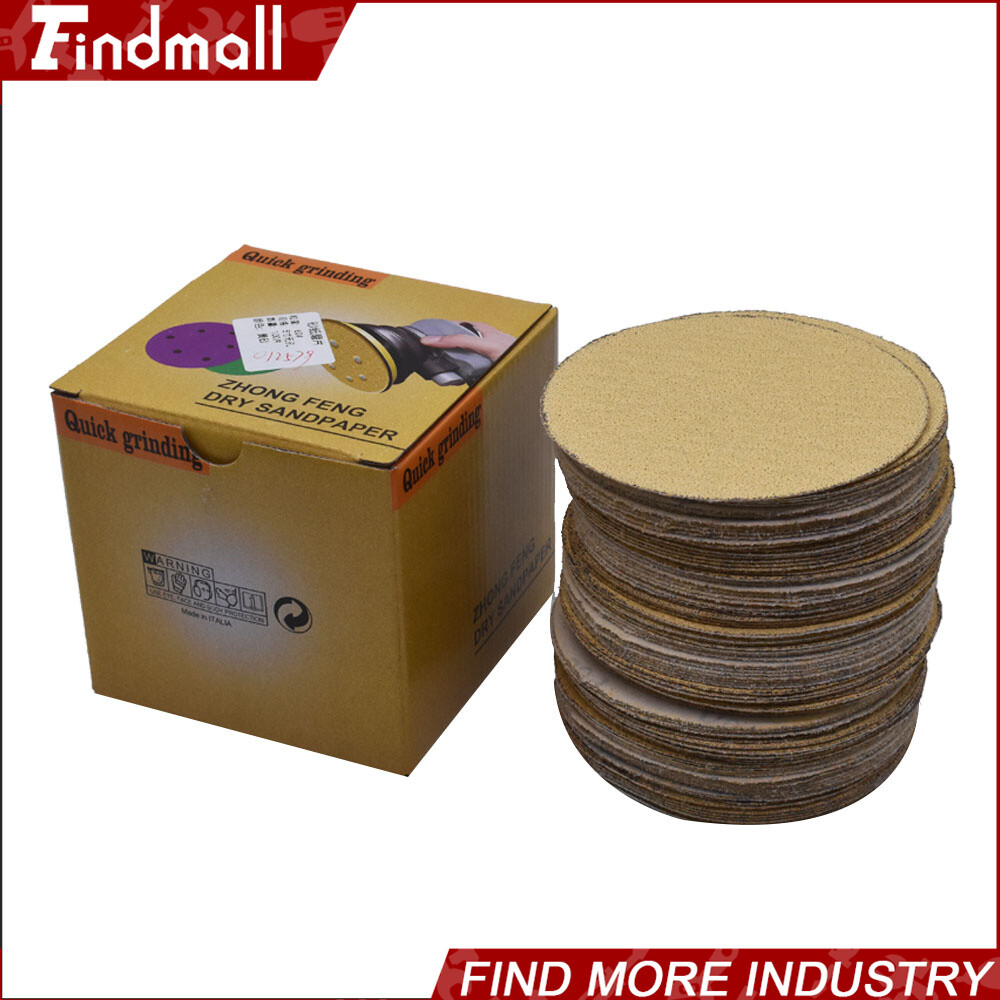 Findmall 100 Pack 5″ 120 Grit Hook Loop Pads Sanding Disc NO-Hole Sand Paper
