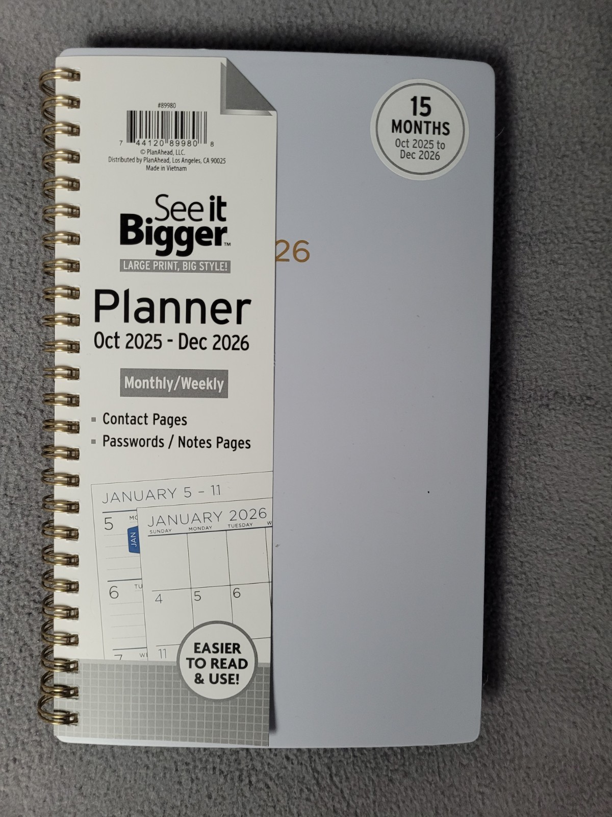 See it Bigger Weekly Planner Medium (5.5 x 8.75) 15 Months, Oct 2025-Dec 2026