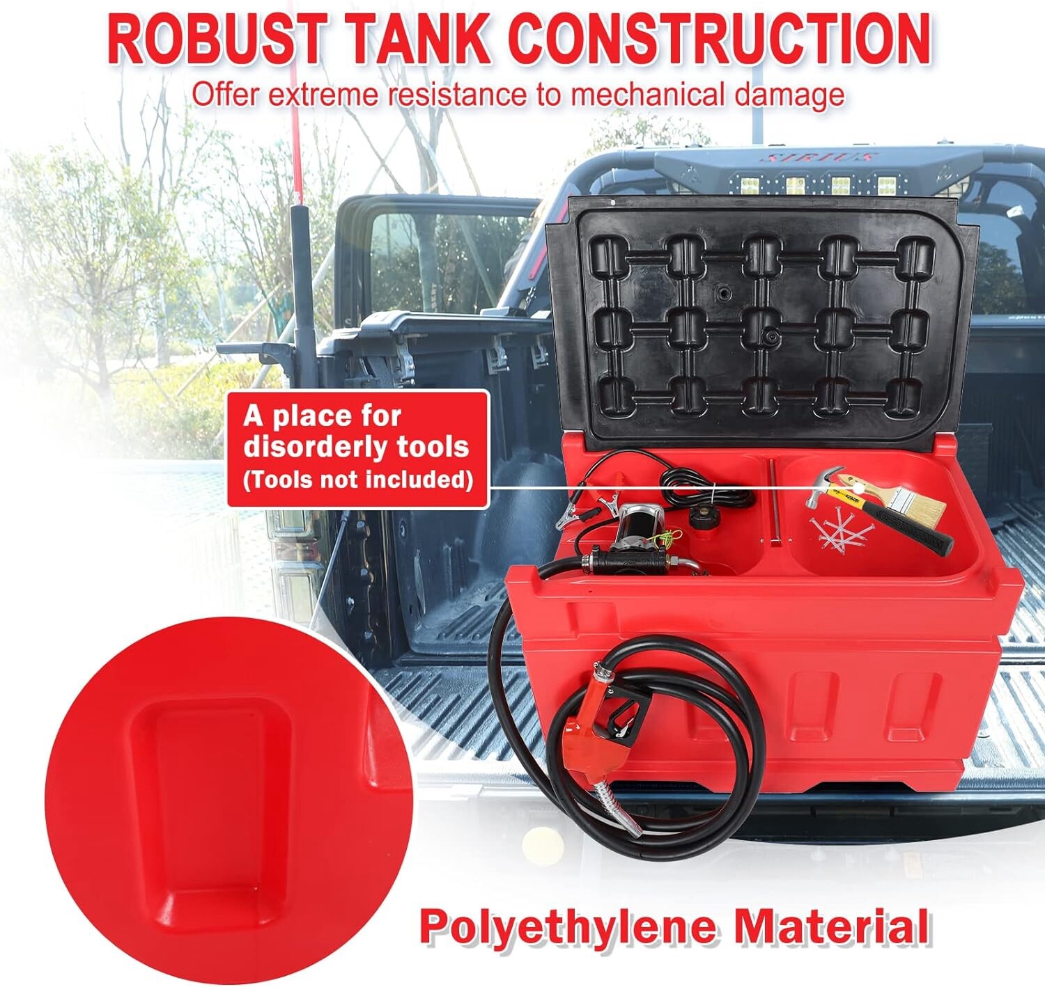 Portable 48 Gallon Fuel Tank with Pump for Gasoline & Diesel, 12V DC Pump