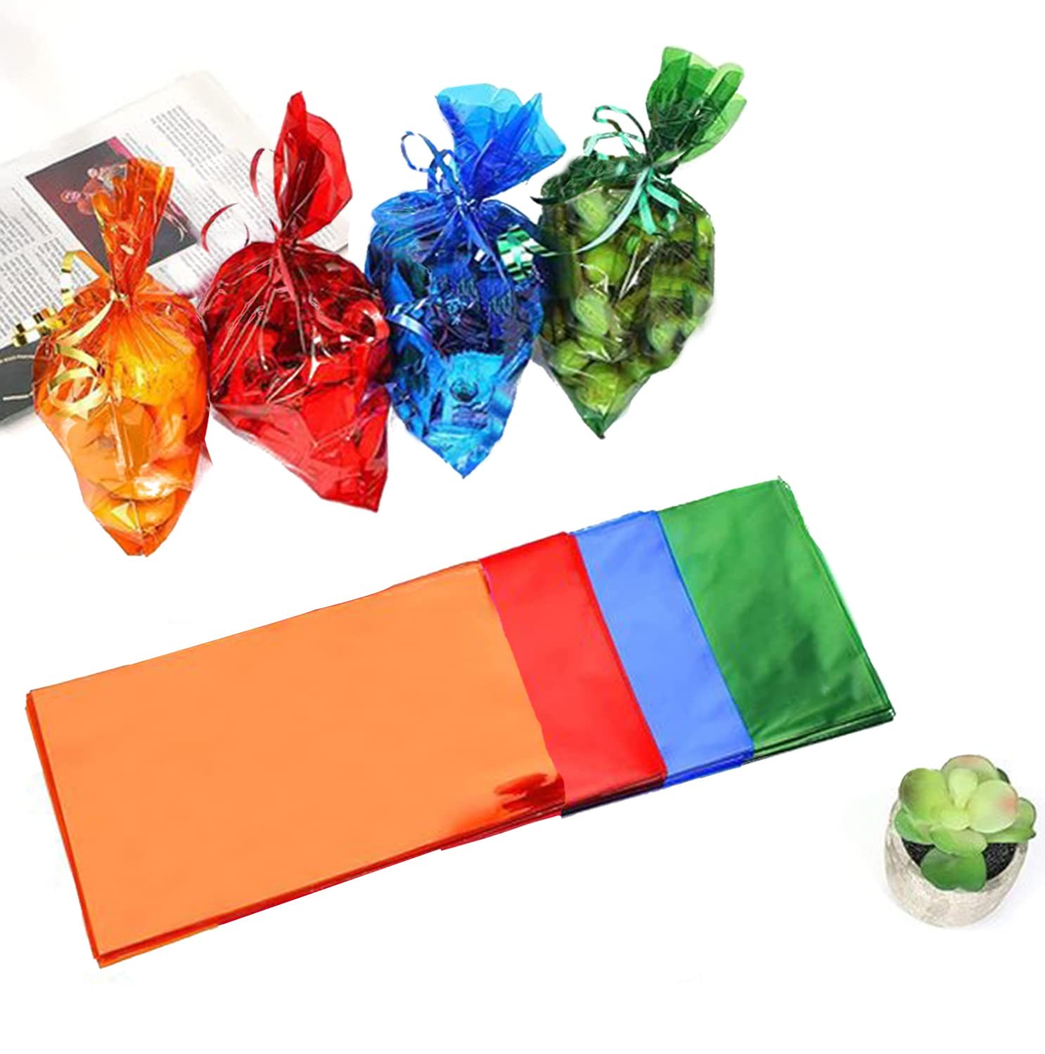 50 Pack Blue Clear Treat Bags Candy Plastic Cellophane Ties 6×9 Inches