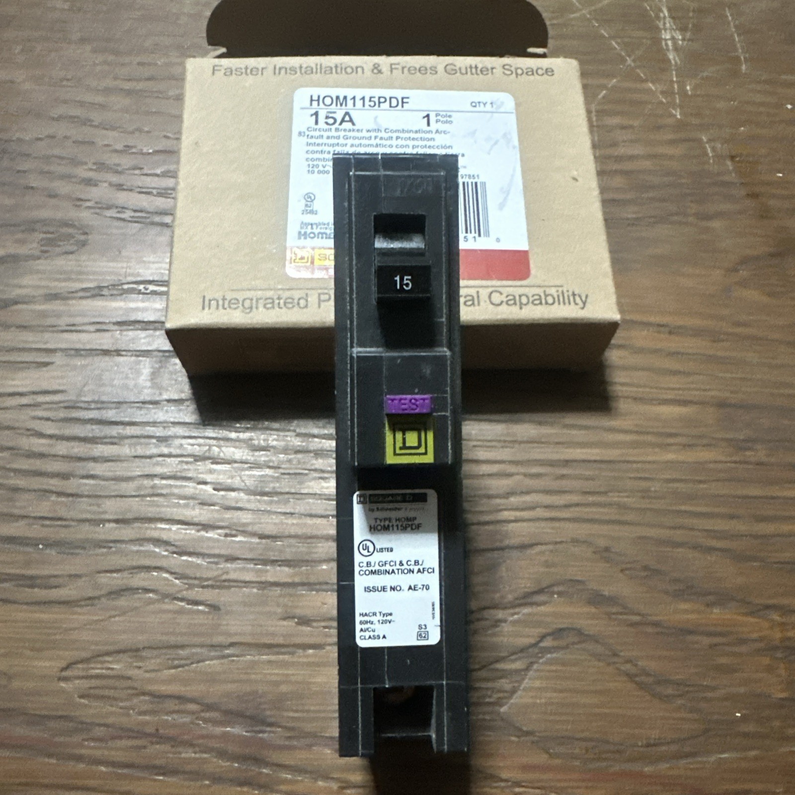 SQUARE D HOMELINE HOM115PDF CIRCUIT BREAKER AFCI GFCI DUAL FUNCTION 1P 15 AMP