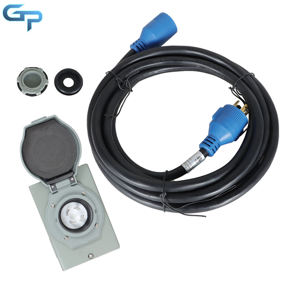 30 Amp Inlet Box & Generator Power Cord 4 Prong NEMA L14-30P/L14-30R 15 Feet
