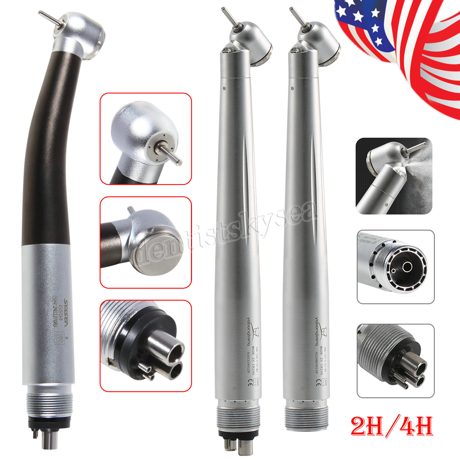 Dental LED Fiber Optic High Speed Turbine Handpiece Fit KAV NSK Coupler 2/4/6H
