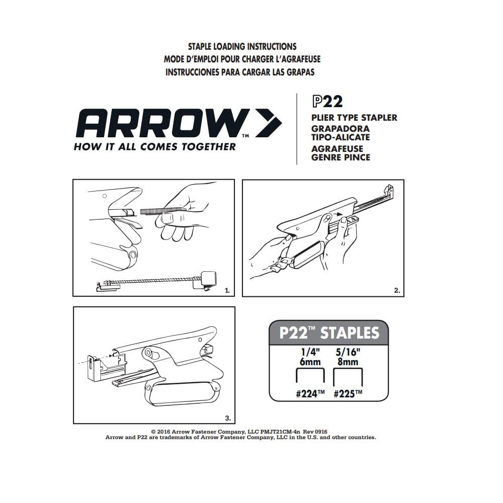 Arrow P22 Plier Stapler Heavy Duty Chrome Steel for Paper and Plastic Stapling