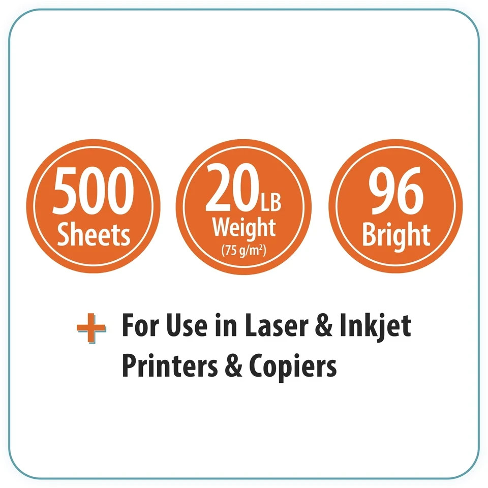 Multipurpose Bright Paper, 8.5″ X 11″, 96 Bright, White, 20 Lb., 1 Rea