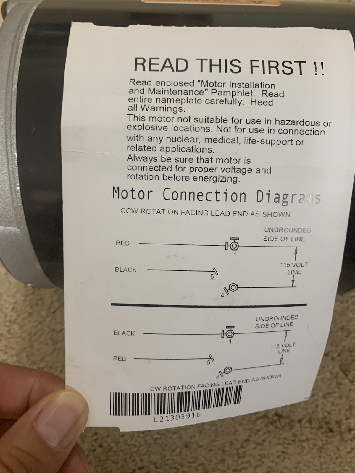 Dayton Split Phase Motor 1/3HP RPM:1725 Volts115V FR-48Z 6XH45BE