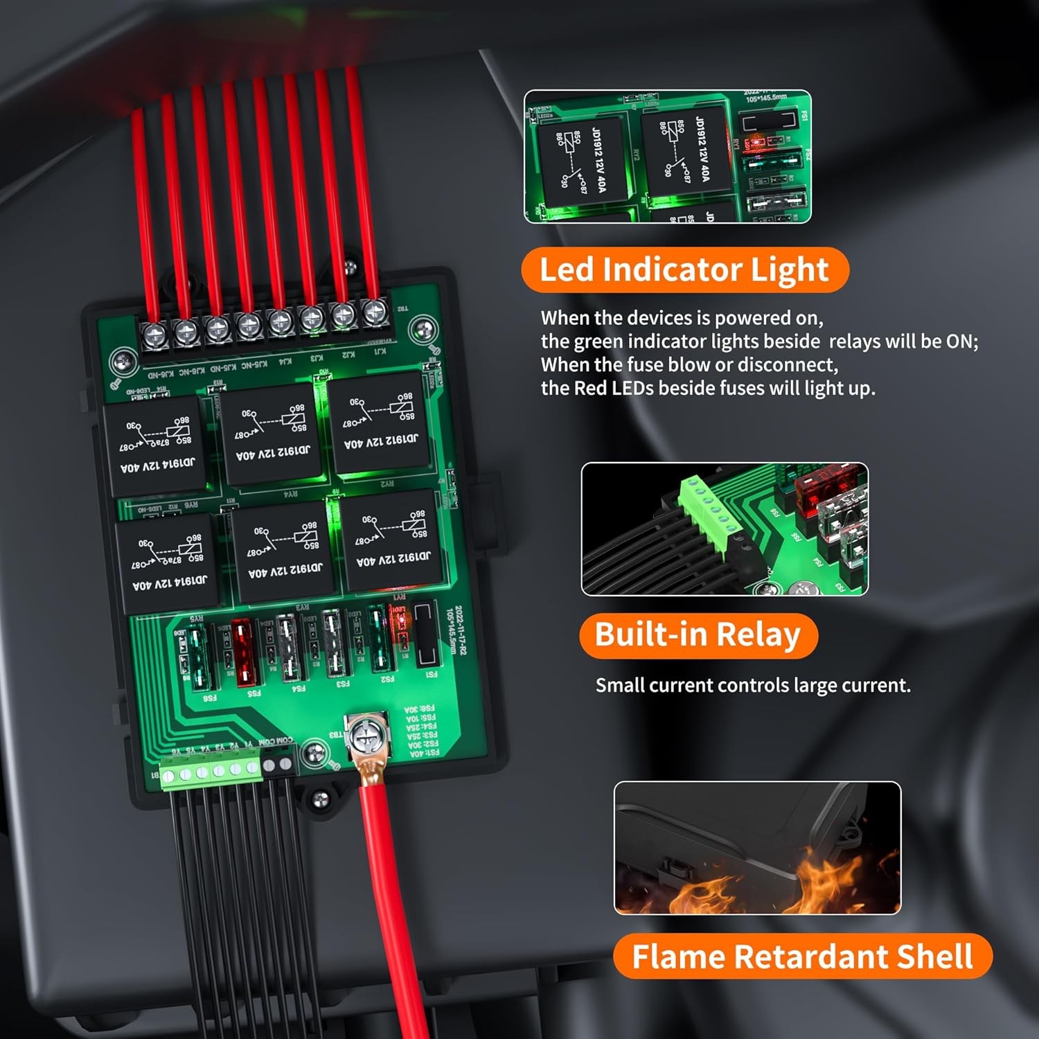 Relay Box Fuse Relay Box 12V Automotive Universal Fuse Panel with 6 Way Relays a