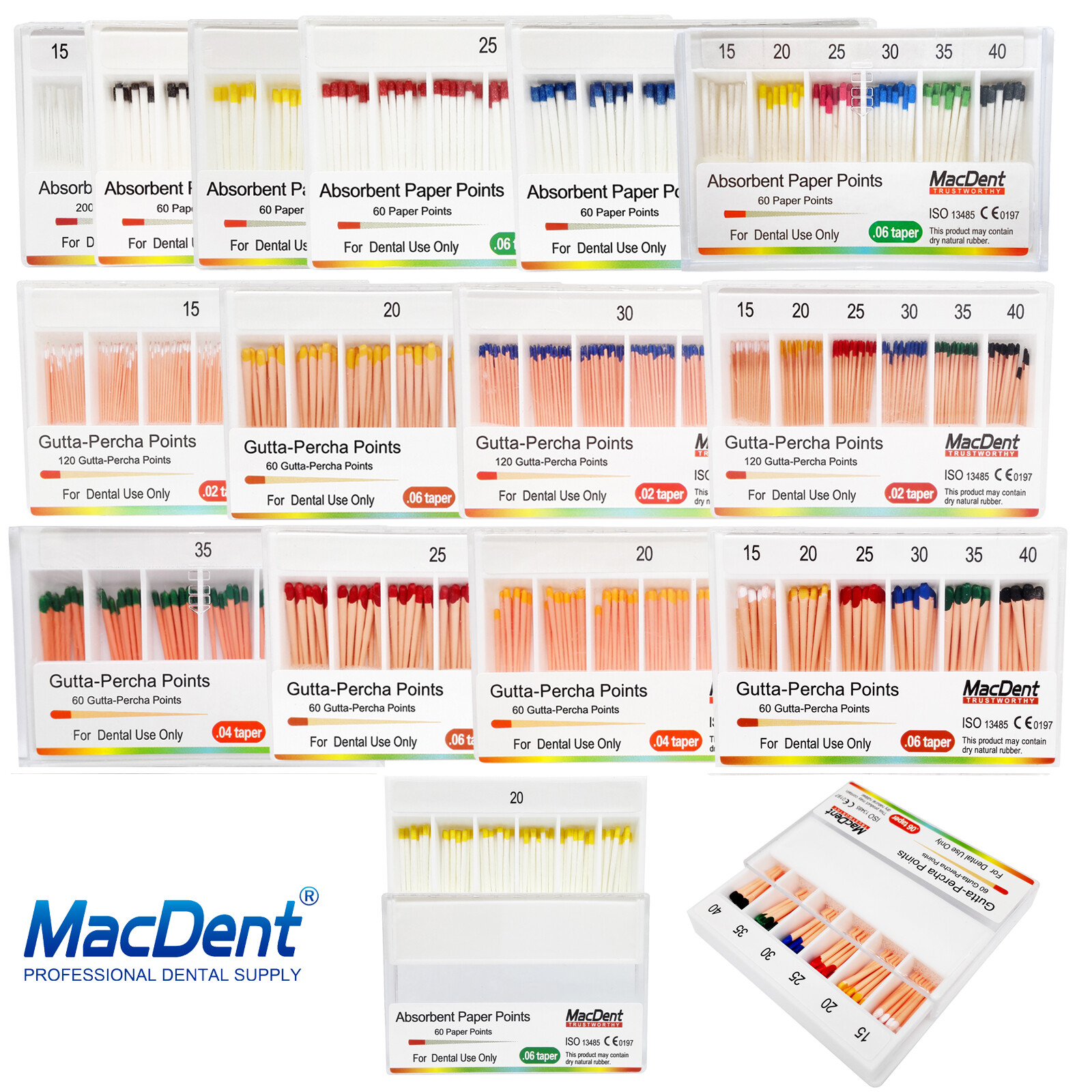 MacDent Dental Endodontic Gutta Perch & Absorbent Paper Points Taper .02/04/06