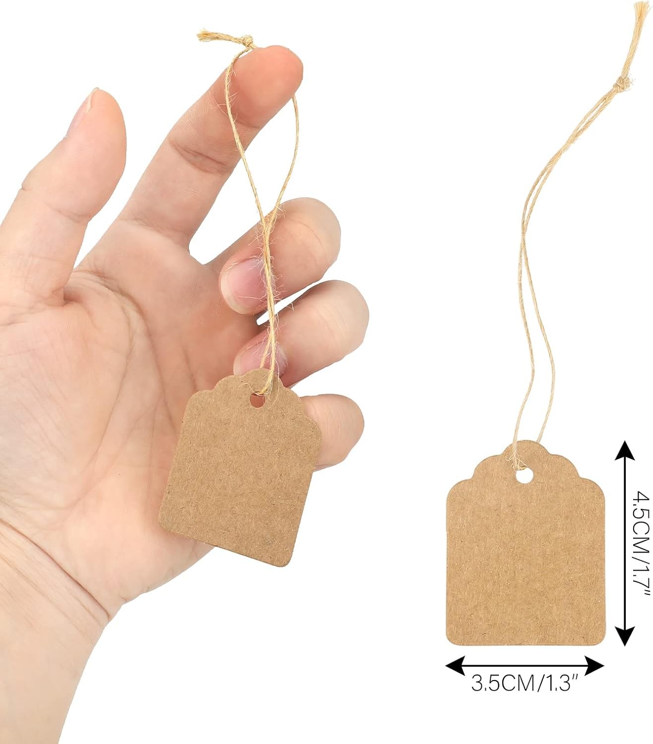 1000Pcs Price Tags with String Attached, 1.4X1.8 in Kraft Paper Hangtags, Price