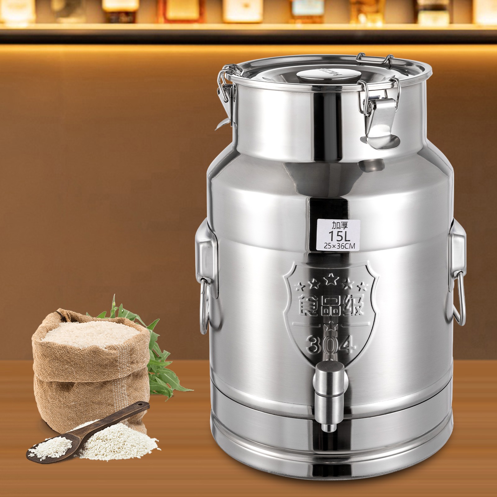 15L/3.96Gal Beverage Dispenser Stainless Steel Milk Can Milk Transport Barrel