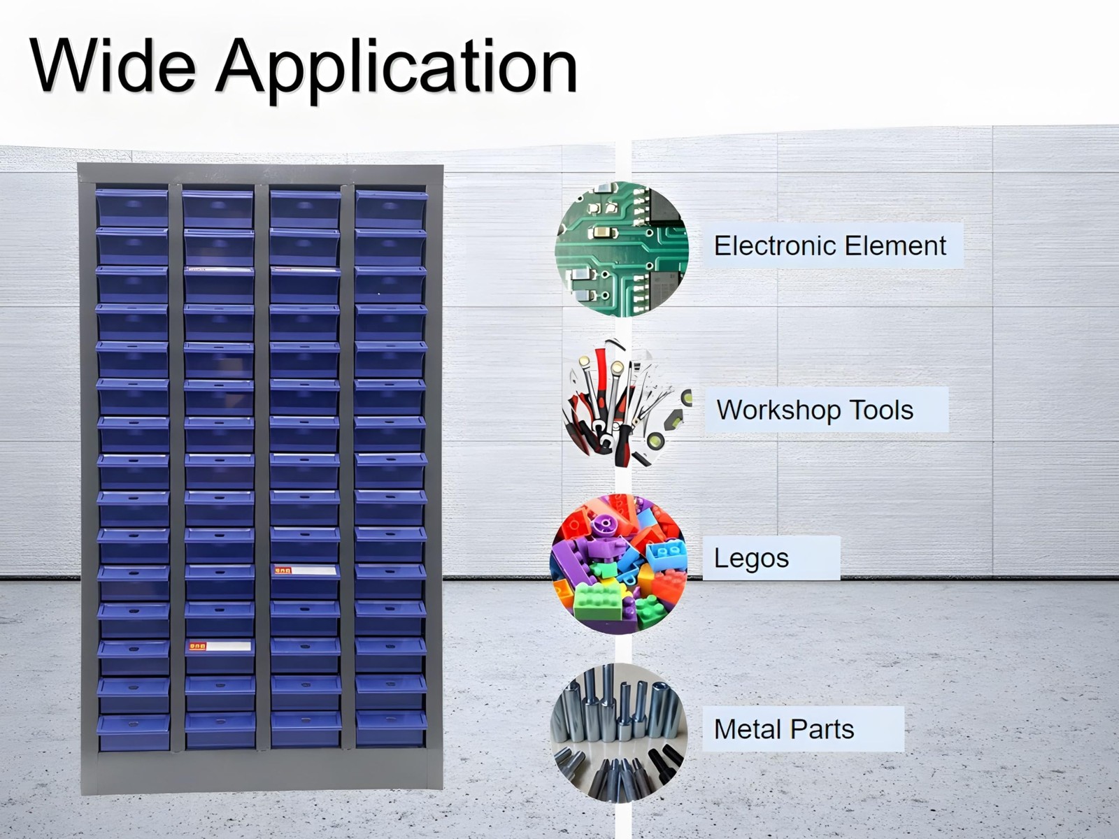 60 Drawer Hardware Organizer Cabinet No Door for Samples Metals Electronics Blue