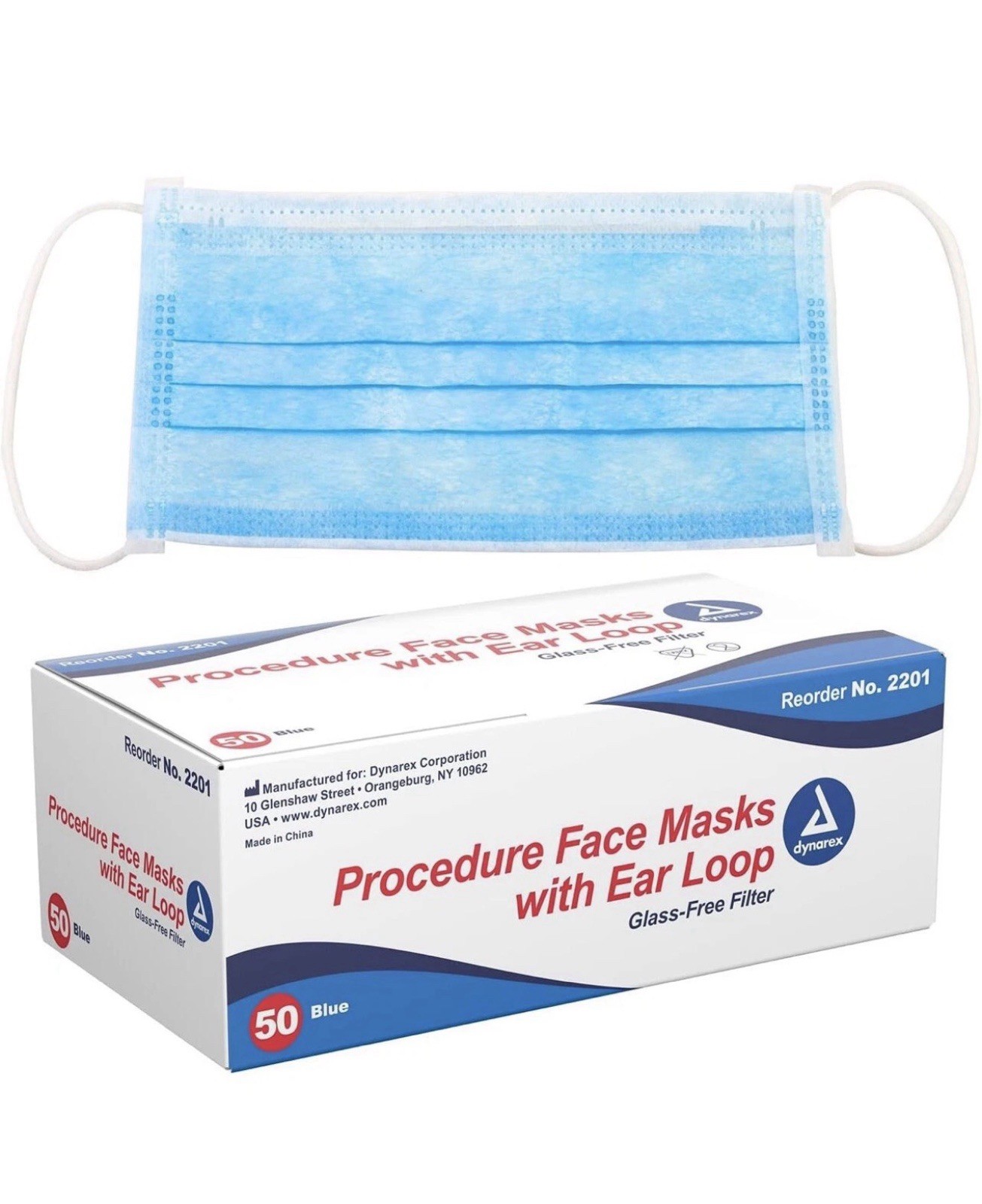 Dynarex 2201 Surgical Procedure Face Mask with Ear Loops – 2 Box (50 Count Each)