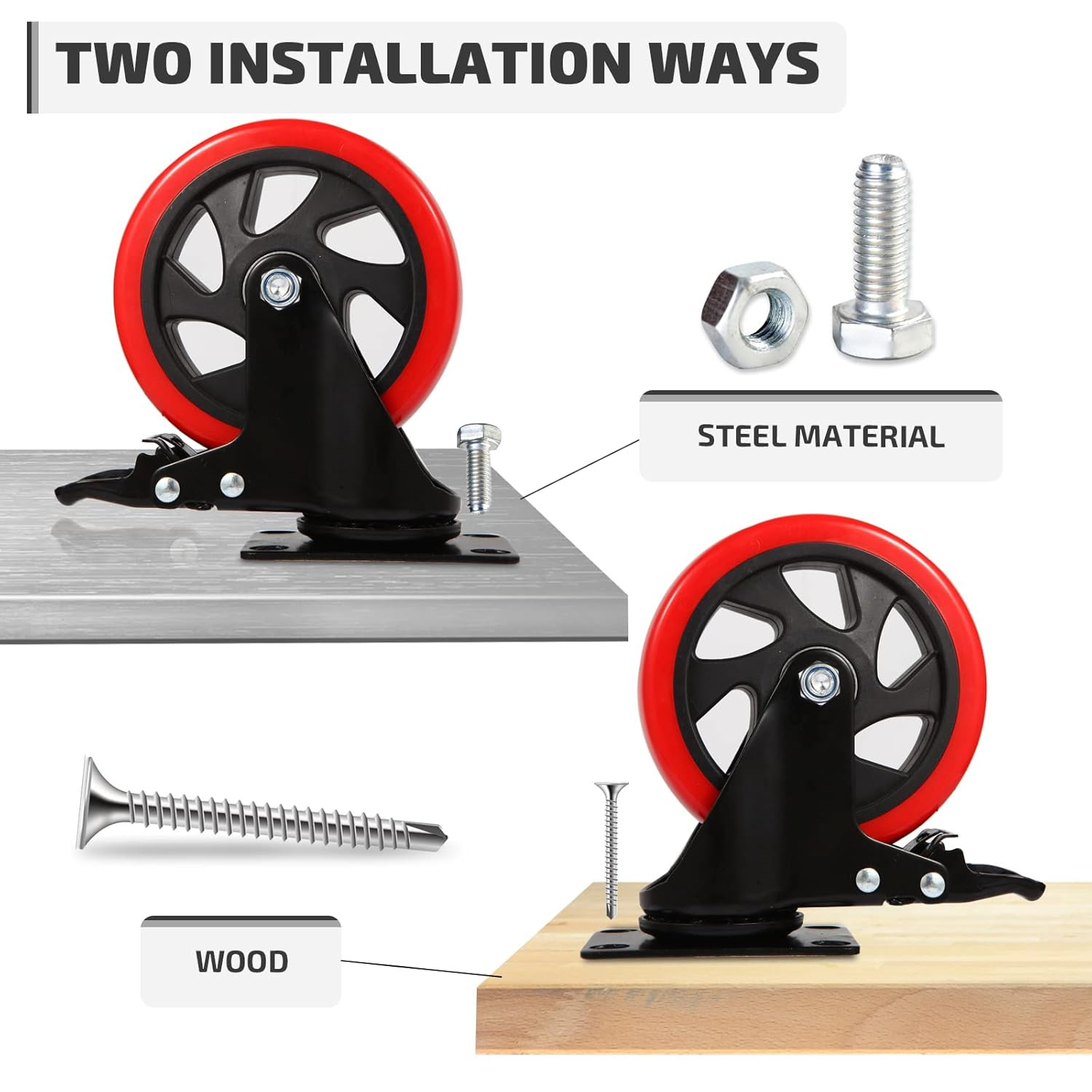 Nefish Swivel Caster Wheel for Cart, 5 Inch Industrial Casters Set of 4 – Heavy