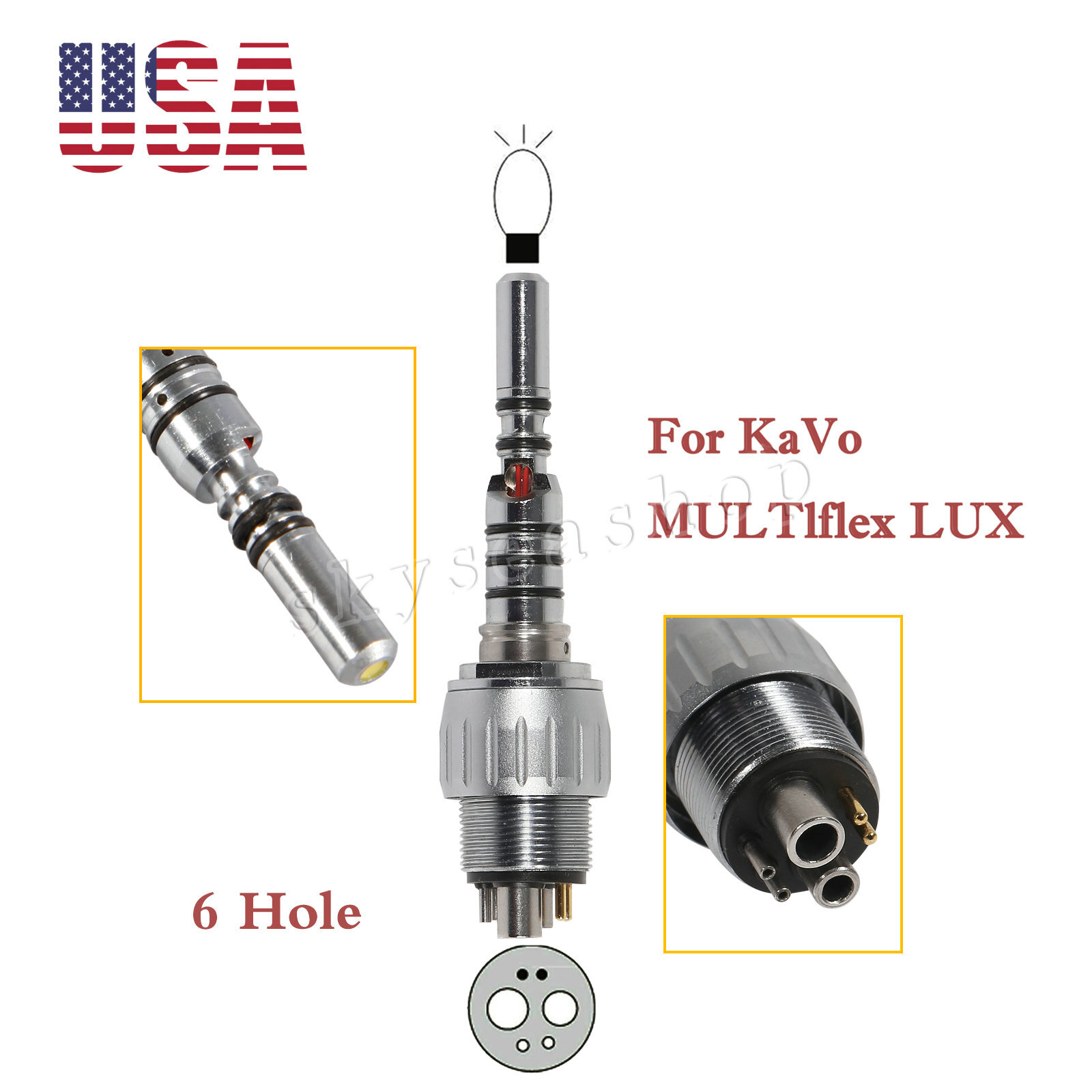 Dental LED 4 Hole/6-Hole Quick Coupler For KAVo Fiber Optic Handpiece