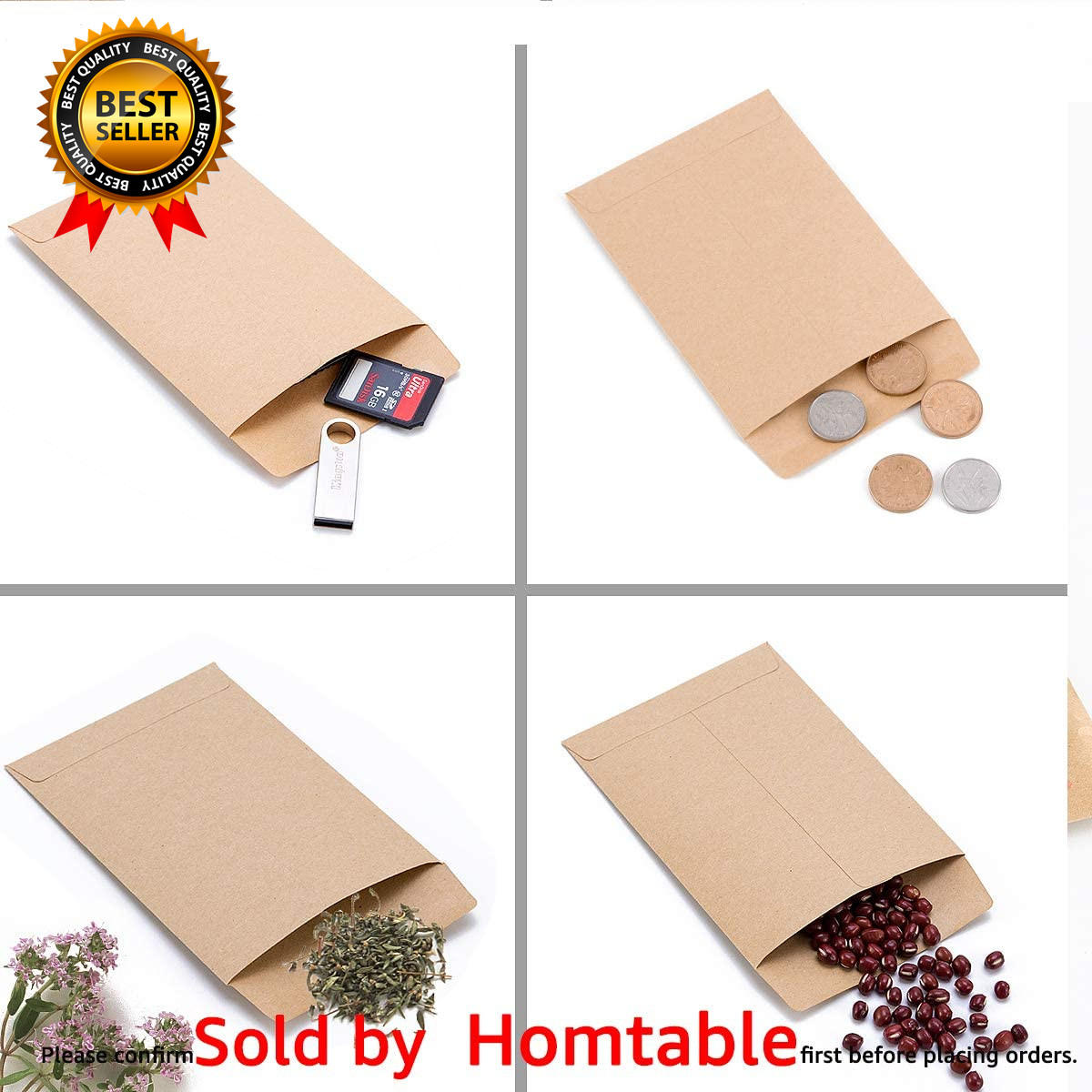 500 Pack Small Coin Envelopes Self-Adhesive Kraft Paper Seed Envelopes