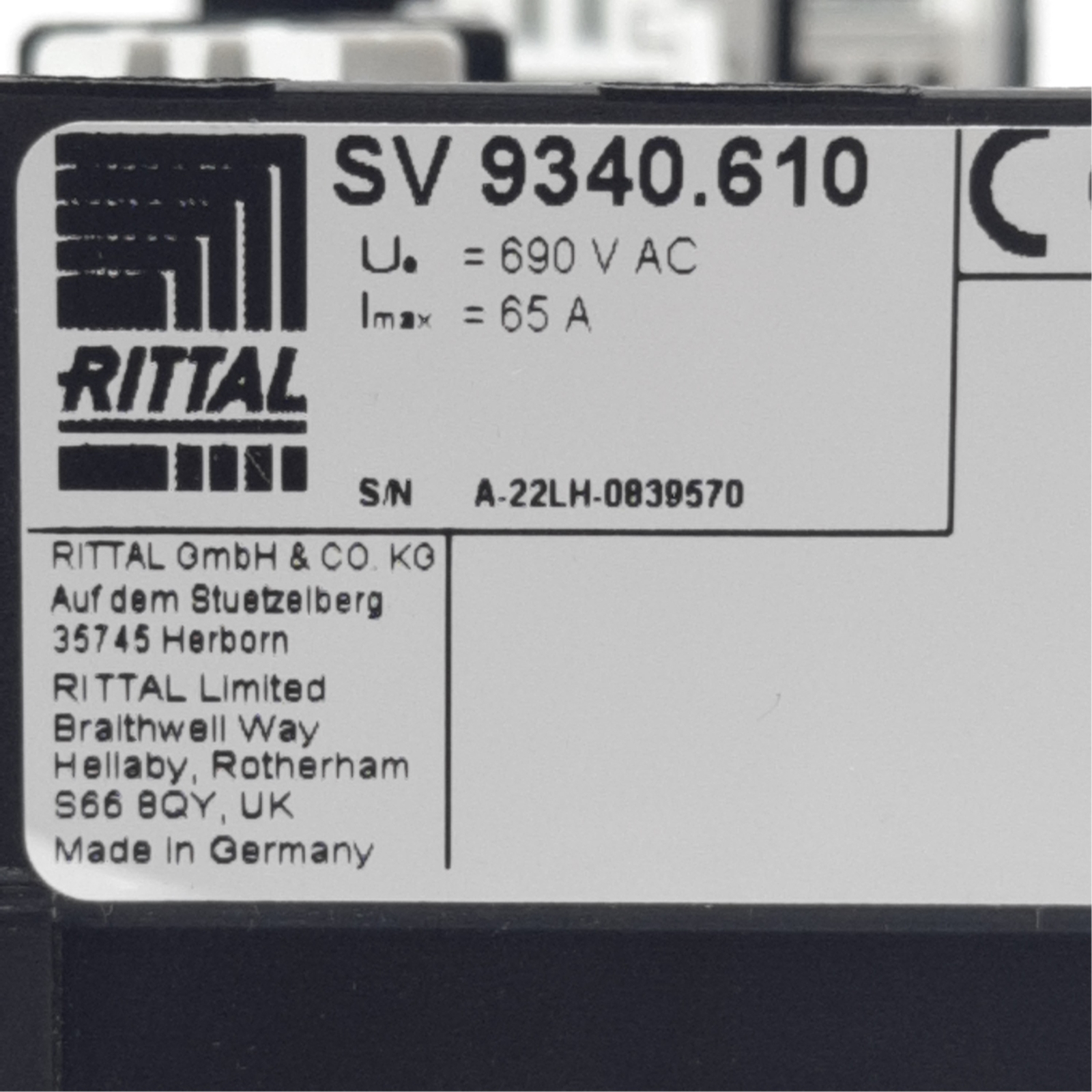 Rittal SV9340.610 Enclosure System, 208mm x 55mm, 690VAC, 65A Max, 60mm