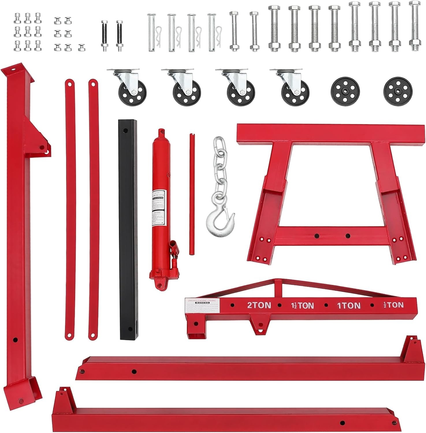 Garvee 2Ton Engine Hoist Hydraulic Cherry Picker Heavy Duty Folding 4400lbs Red
