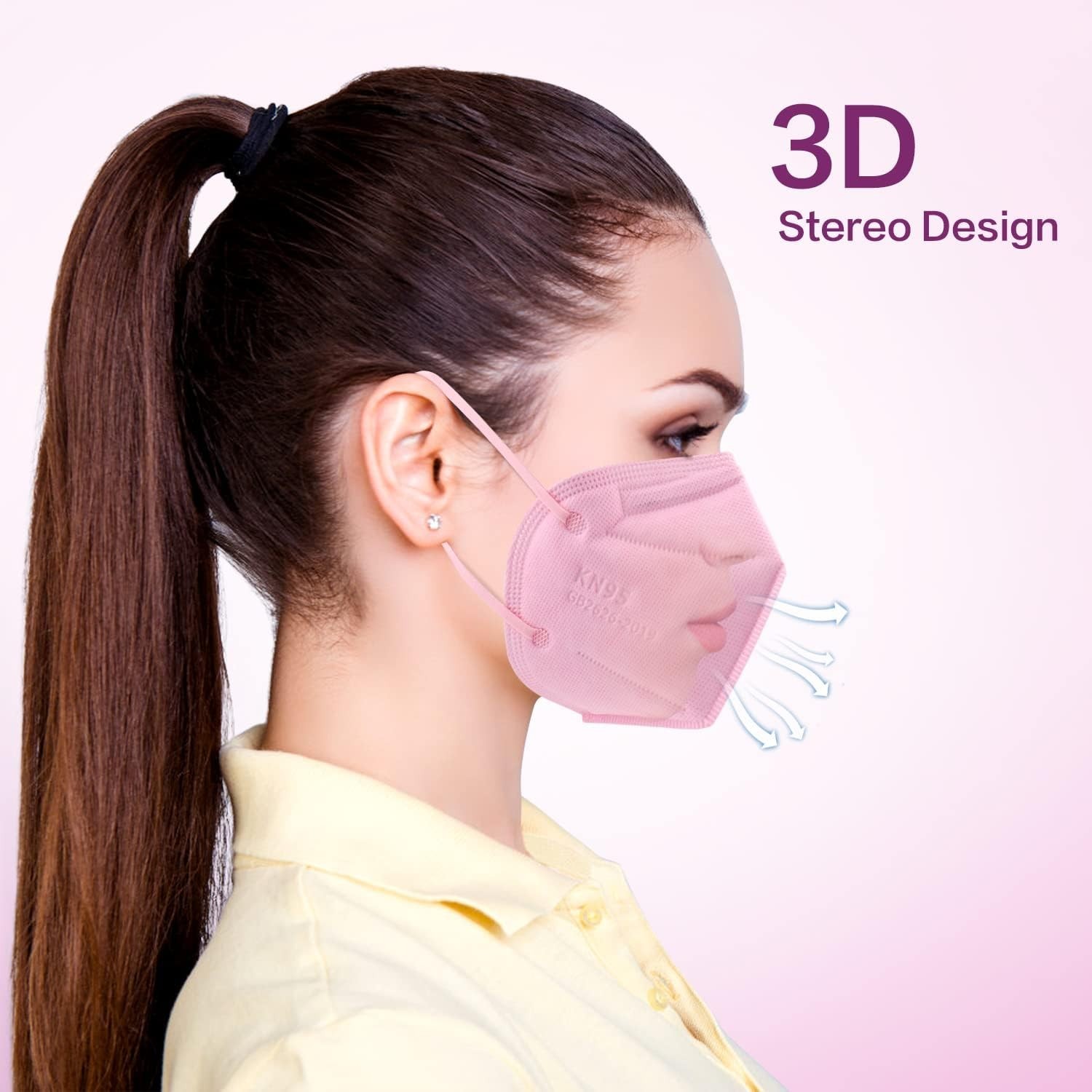 50 Pack Pink KN95 Masks Disposable 5-Layer Foldable Safety Masks