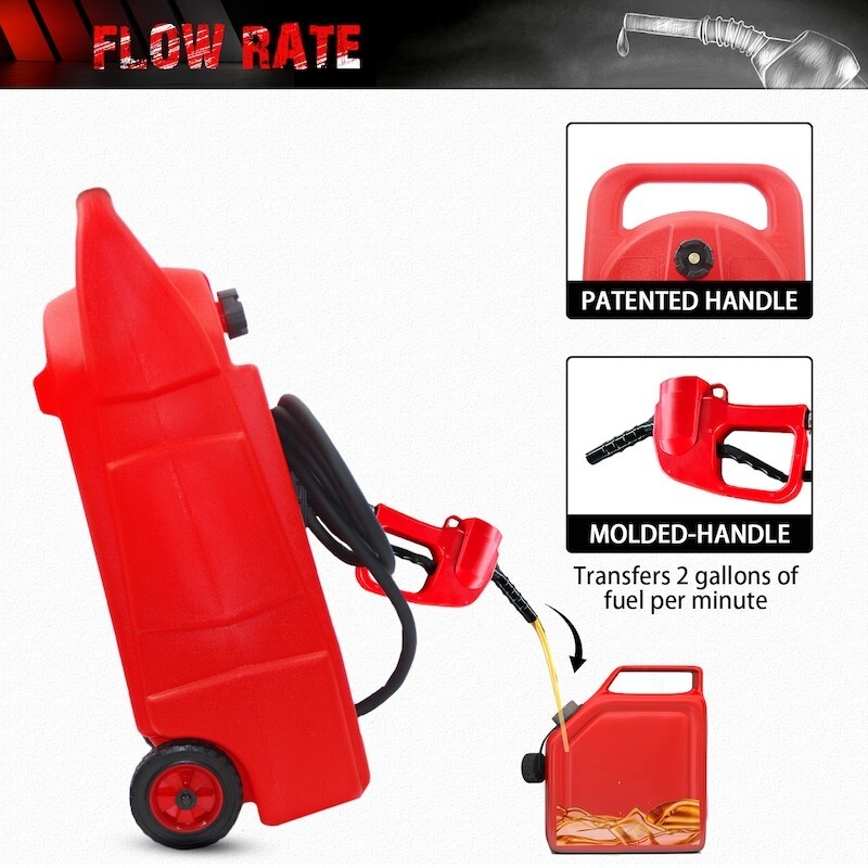 15 Gal HDPE Fuel Caddy Tank w/ Wheels 10ft Hose Hand Pump Gas Diesel Oil Red