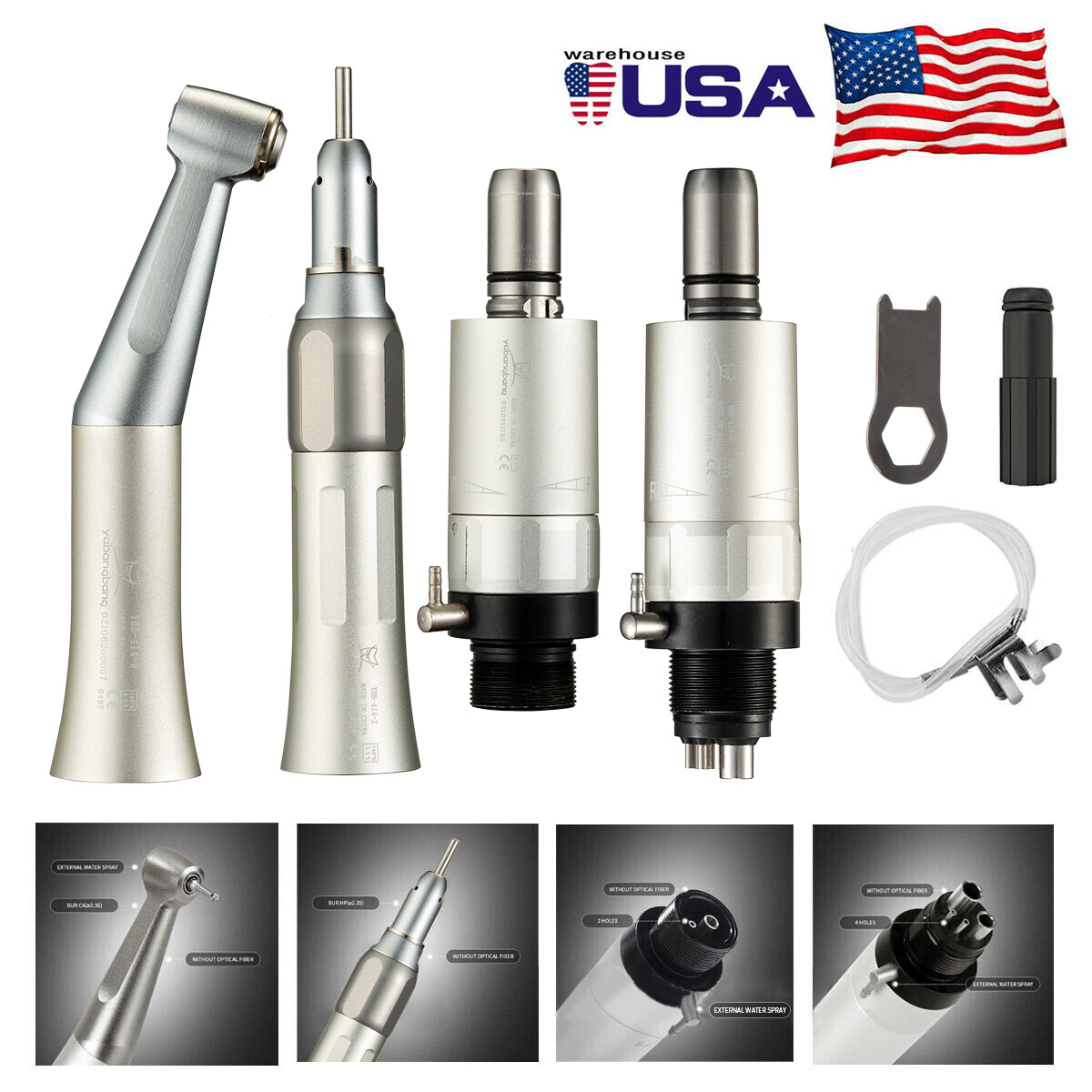 NSK Style Dental Slow Low Speed Handpiece Straight Contra Angle Air Motor 4Hole